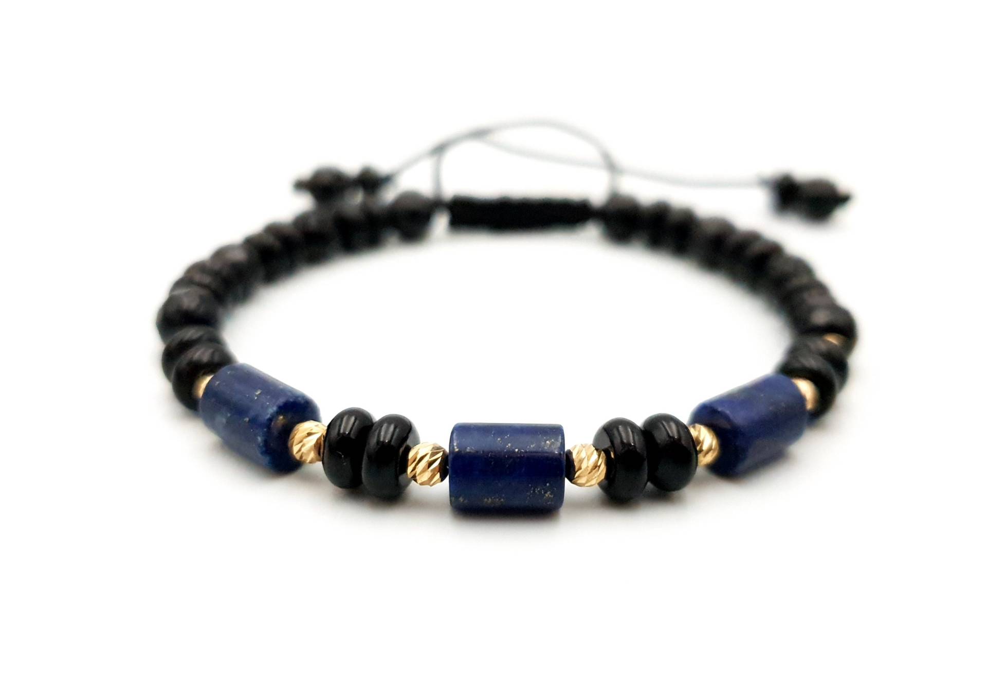 14K Gelb Gold Armband/Natursteine Onix Und Lapis Lazuli/Gold Schmuck/Armbänder Für Herren & Frauen/Gold Armbänder/14K Perlen von MagdyssJewellery