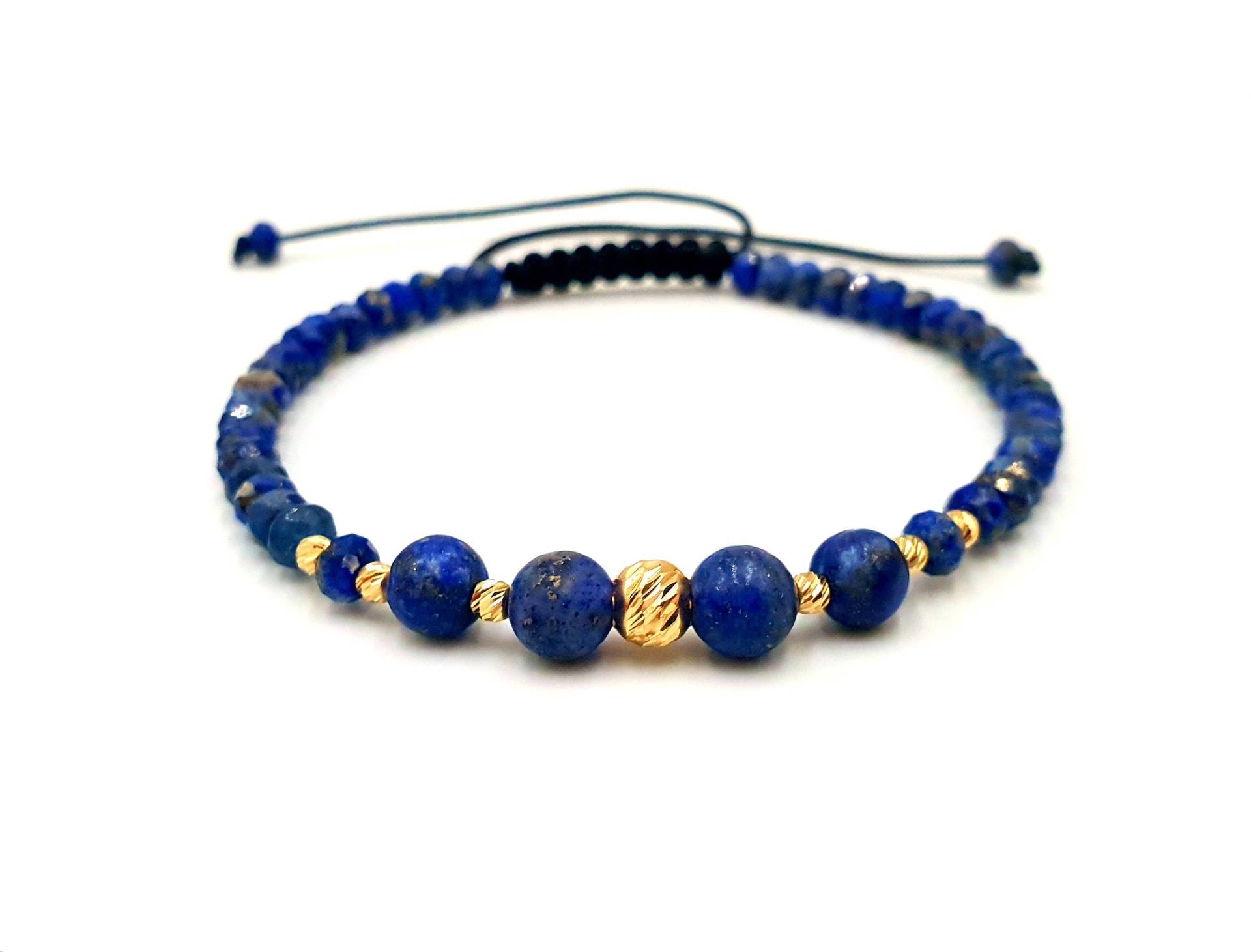 14K Gelb Gold Perlen Natur Lapis Lazuli Armband/Gold Schmuck/Armbänder Für Herren Und Frauen/14K von MagdyssJewellery