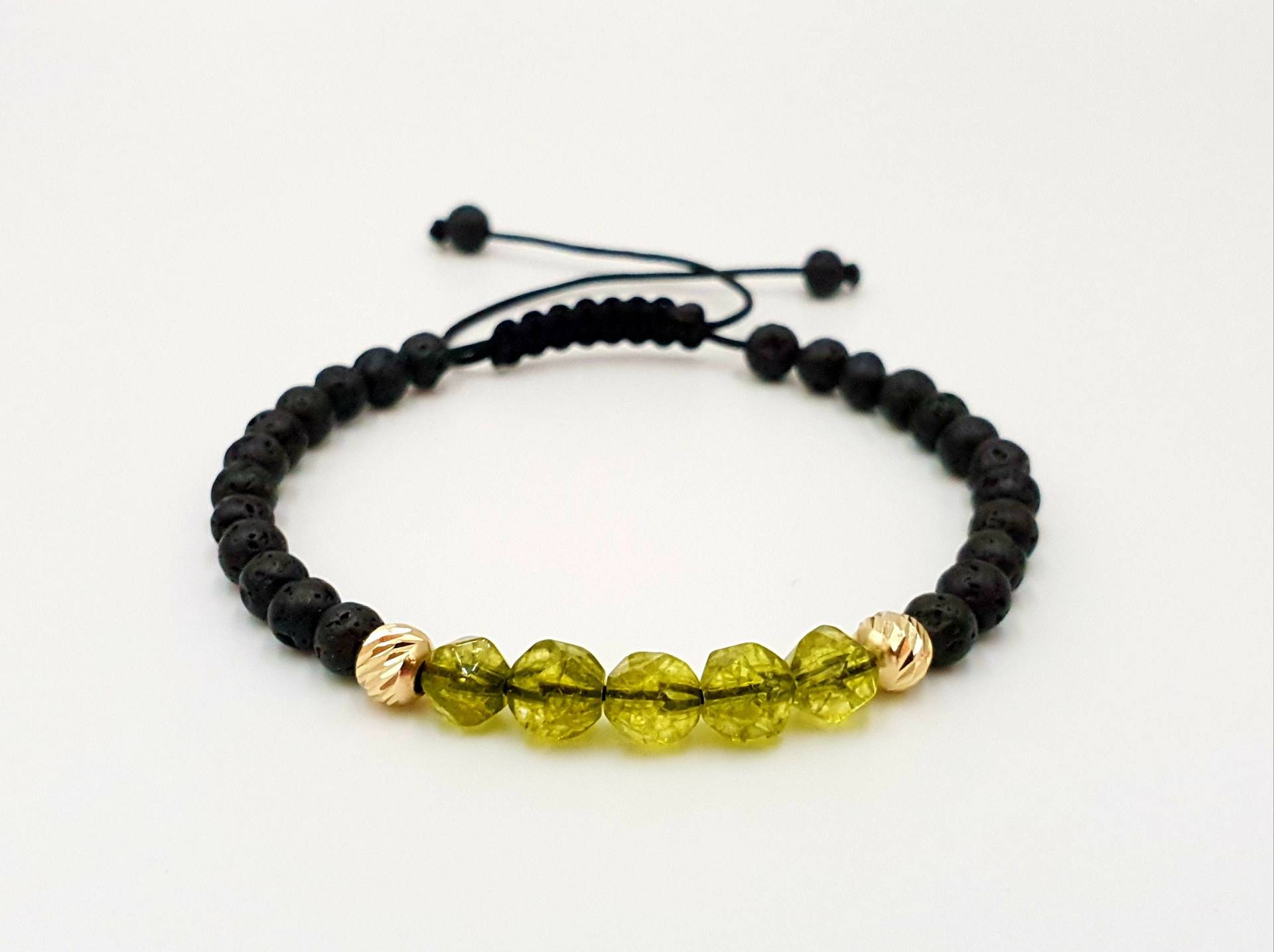 14K Gelb Massiv Gold Armband/Perlen Armbänder/Gold Und Natursteine Lava Peridot/Armbänder Für Damen Herren/Gold Schmuck von MagdyssJewellery