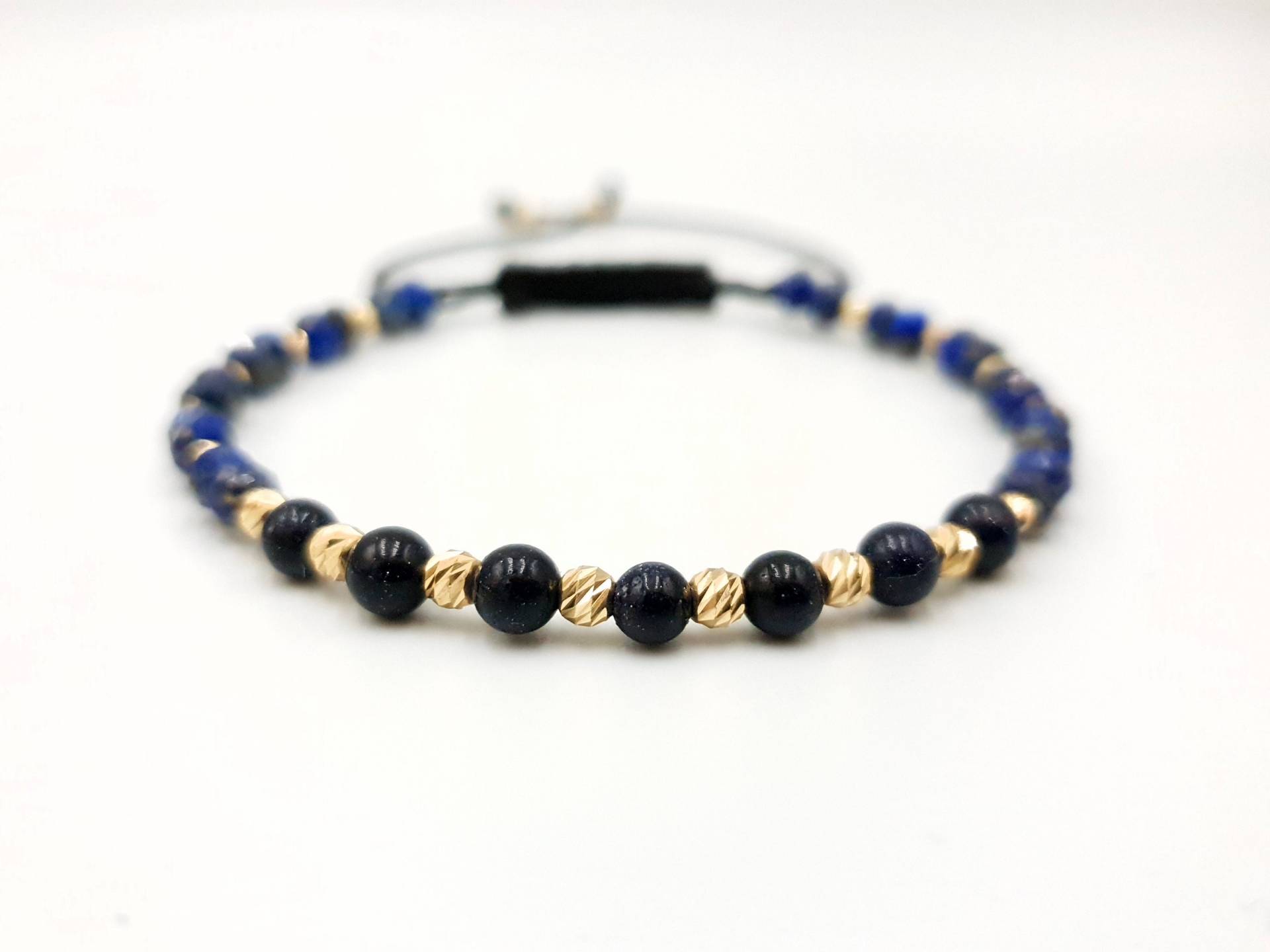 14K Gelber Massiver Gold/Naturstein Lapis Lazuli Und Sonnenstein/ Gold Schmuck/Perfektes Geschenk Für Herren Frauen/Gold Armbänder von MagdyssJewellery