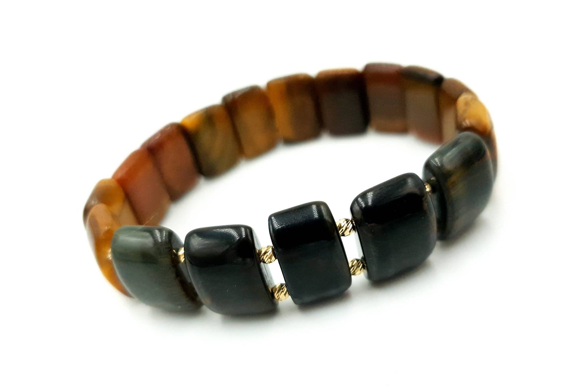 14Kt Gelb Gold Armband/Perlenarmband/Gold Und Tigerauge, Obsidian Natursteine/Perfektes Geschenk Für Frauen Männer/Goldschmuck von MagdyssJewellery