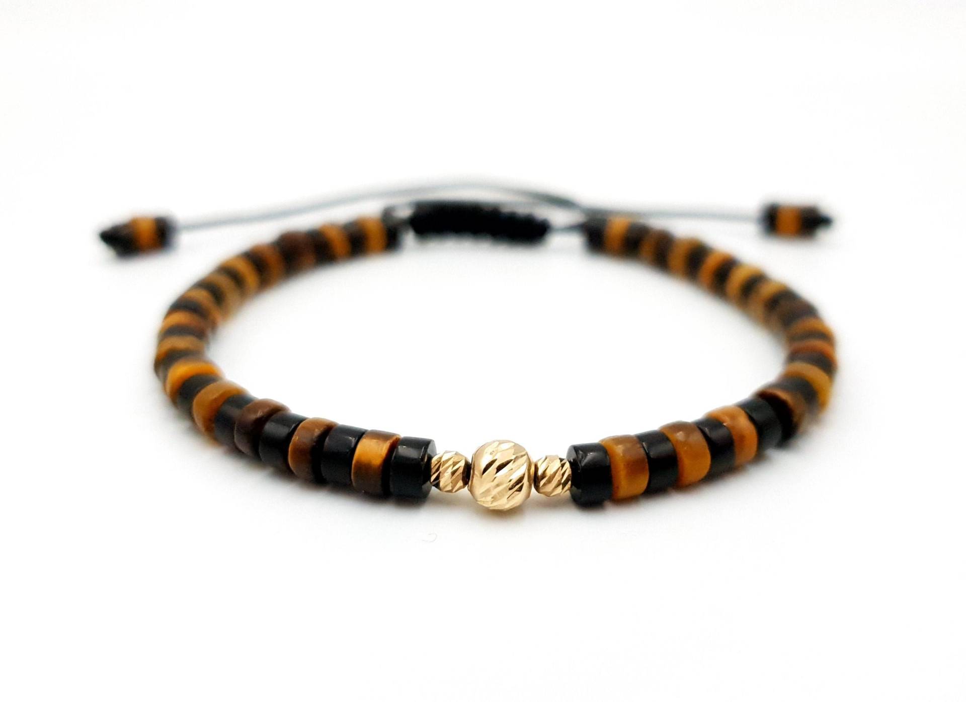 Gold Armbänder/Armband in 14K Gelb Massiv Gold/Gold Und Natursteinen Onyx Tigerauge/Geschenkarmbänder/Armbänder Für Damen & Herren von MagdyssJewellery