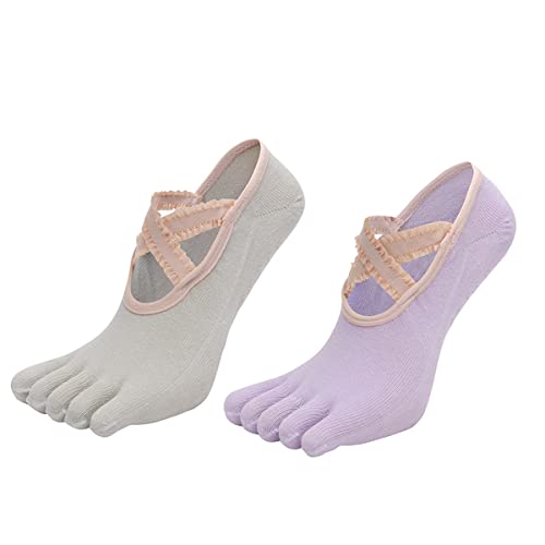 MageJoy Yoga Socken 2 Paar Pilates-Socken für Damen rutschfeste Baumwolle Sportsocken Antirutsch für Yoga Pilates Ballett Stange Fitness Tanz 35-40 von MageJoy