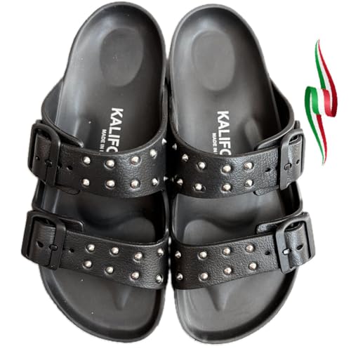 Magenta KALIFORNIA Damenschuhe Magentax Strand Meer weich und leicht doppelte Schnalle mit Nieten anatomisch hergestellt in Italien, Schwarze Nieten, 41 EU von Magenta