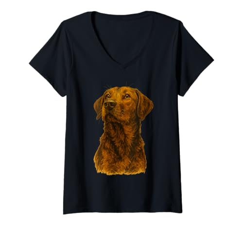Damen Brown Hundemalerei T-Shirt mit V-Ausschnitt Damen Brown Hundemalerei T-Shirt mit V-Ausschnitt von Magestic Animals