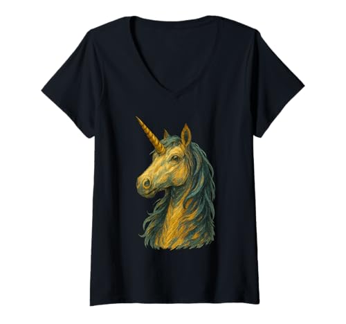 Damen Magstische Einhorn -Künstlerische Porträt T-Shirt mit V-Ausschnitt Damen Magstische Einhorn -Künstlerische Porträt T-Shirt mit V-Ausschnitt von Magestic Animals