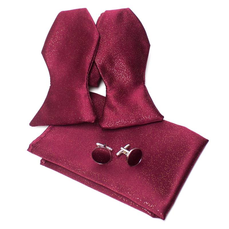 Handgemachte Weinrote Fliege, Manschettenknöpfe & Taschentuch Im Set - Gold Star Dust von MagfilianA