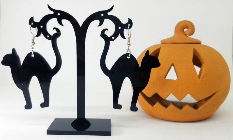 Anhänger Ohrringe Mit Schwarzen Acryl Katze Silhouette, Laser Geschnitten Anhänger Ohrringe Mit Schwarzen Acryl Katze Silhouette, Laser Geschnitten von MaggieHandmadeBijoux