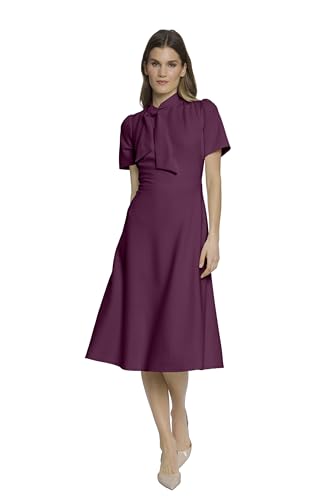 Maggy London Damen Crepe Fabric Flight Attendant Bow Neck Tie Short Sleeve A-line Kleider, SC-Italian Plum, 38 von Maggy London