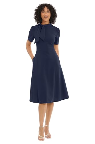 Maggy London Damen Crepe Fabric Flight Attendant Bow Neck Tie Short Sleeve A-line Kleider, Sc-Navy Blazer, 40 von Maggy London