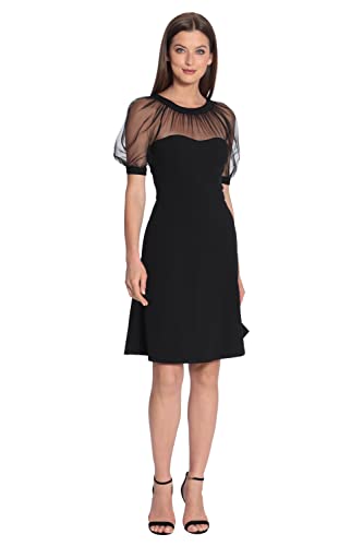 Maggy London Damen Illusion Fit und Flare mit Puffärmeln Kleid, schwarz, 36 Maggy London Damen Illusion Fit und Flare mit Puffärmeln Kleid, schwarz, 36 von Maggy London