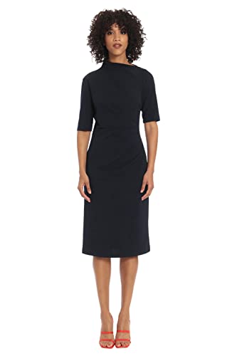 Maggy London Damen Seitenfaltenkleid mit asymmetrischem Ausschnitt und Ellenbogenärmeln, Twilight Navy, 34 von Maggy London