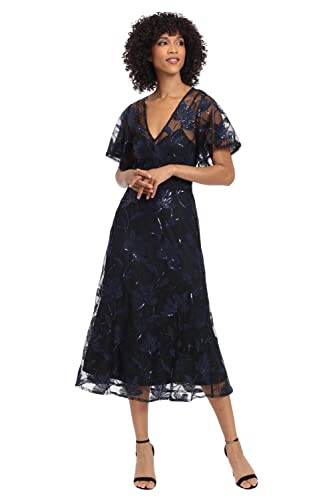 Maggy London Damen V-Ausschnitt A-Linie Midi Pailletten Party Event Gast der Hochzeit Anlass Kleid, blau, 40 von Maggy London