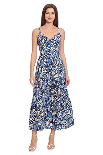 Maggy London Damen Vacation Guest of Kleider V-Ausschnitt Baumwolle Tiered Maxi Urlaub Resort Event Gast, Marineblau, 40 von Maggy London