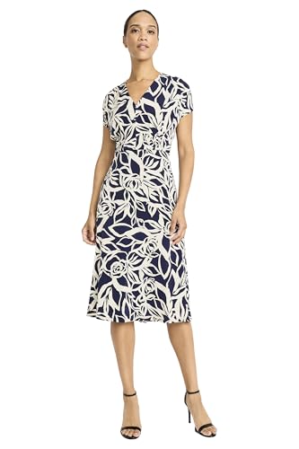 Maggy London Damen Women's Midi Length Cap Sleeve Wrap with Fitted Waist-Elegant a Line Dress Lässiges Business-Kleid, Marineblau/Elfenbein, 48 von Maggy London