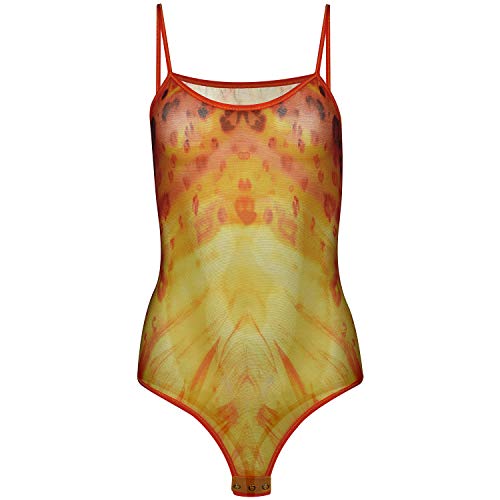 Magi Body Damen | Stringbody Tüll-Body mit Spaghettiträger S M L XL XXL Unterzieh-Body optimale Passform | Damen String Bodysuit für Frauen Transparent| Unterbekleidung (L, Orange) von Magi