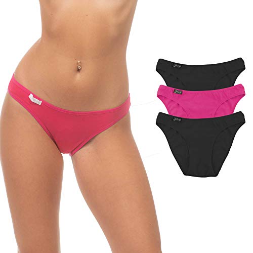 Magi Damen Slips aus Baumwolle Unterwäsche Frauen Unterhosen Taillenslip im Multipack (Schwarz/Pink/Schwarz, XL) von Magi