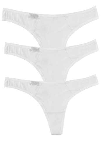 Magi Damen Tanga String aus Baumwolle mit Spitzen | Unterwäsche Made in EU | 3er Set (Weiß/Weiß/Weiß, L) von Magi