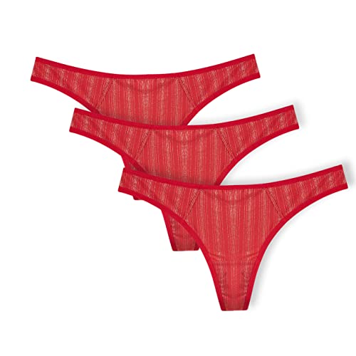 Magi Damen Tanga String aus Lycra | Unterwäsche Made in EU | 3er Set (Rot mit Silber,S) von Magi
