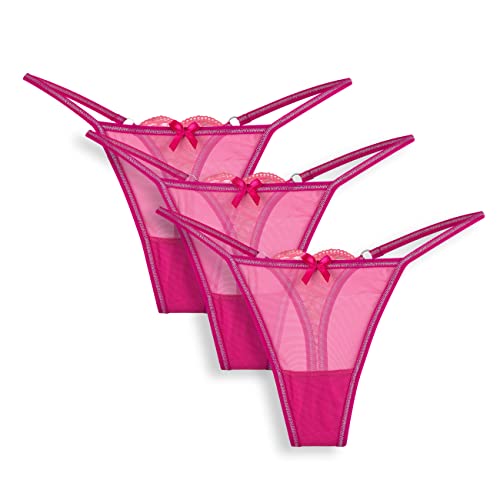 Magi Damen Tanga String aus Transperenter Tüll oder Spitze Unterwäsche Made in EU 3er Set (Pink, S) von Magi