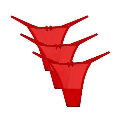 Magi Damen Tanga String aus Transperenter Tüll oder Spitze Unterwäsche Made in EU 3er Set (Rot, L) von Magi