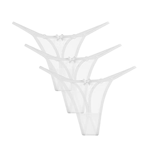 Magi Damen Tanga String aus Transperenter Tüll oder Spitze Unterwäsche Made in EU 3er Set (Weiß, M) von Magi