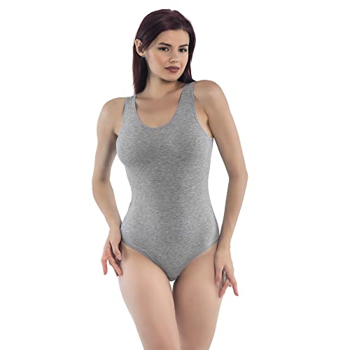 Magi Damenbody ärmellos Damen Body Trägertop aus Baumwolle mit optimale Passform (Grey, XXL) von Magi