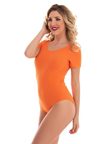 Magi Damenbody mit kurze Ärmel und Rundhals Damen Tshirt Overall Bodysuit Unterzieh-Body optimale Passform Sportlicher Tanz-Body für Frauen (XL, Orange) von Magi
