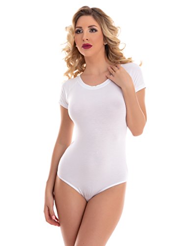 Magi Damenbody mit Kurze Ärmel und Rundhals Overall Bodysuit Größen Unterzieh-Body optimale Passform sportlicher Tanz-Body für Frauen (Weiß, L) von Magi