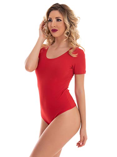 Magi Damenbody mit Kurze Reglan Ärmel und Rundhals Overall Bodysuit Größen Unterzieh-Body optimale Passform T-Shirt mit Raglan-Ärmeln (Rot, L) von Magi
