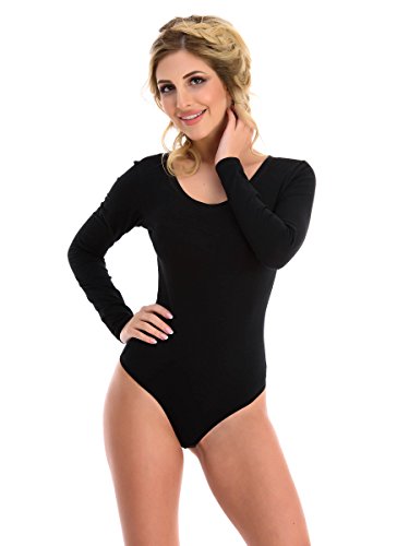 Magi Langarm Damenbody | Stringbody mit Rundhals |Overall Bodysuit Ballett Trikot für Frauen | Unterzieh-Body mit optimaler Passform | sportlicher Tanz-Body (M, Schwarz) von Magi