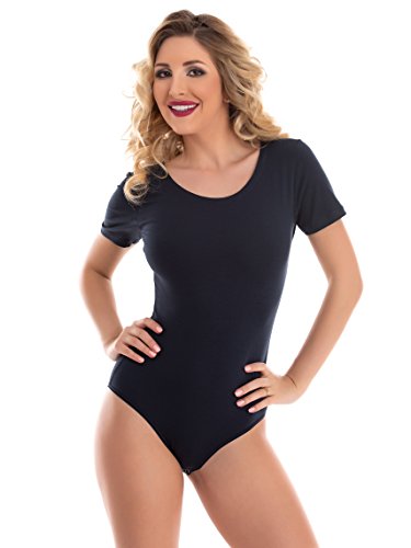 Magi Stringbody mit Rundhals Overall Bodysuit Größen Kurze Ärmel Damen Body Unterzieh-Body optimale Passform sportlicher Tanz-Body für Frauen (S, Dunkel Blau) von Magi