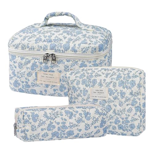 MagiDeal 3 Teilige Make Up Taschen mit Gestepptem Blumenmuster, Kosmetiktasche mit Blumenmuster für Damen, Mädchen Und Damen von MagiDeal