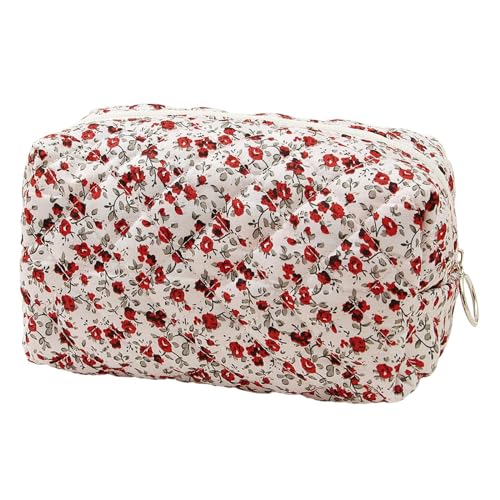 MagiDeal Kosmetik-Organizer, Reise-Kosmetik-Aufbewahrungstasche, Blumenmuster, für Damen, Elegante Kosmetiktasche für den täglichen Gebrauch, Hochzeit, Pinsel, Rot von MagiDeal