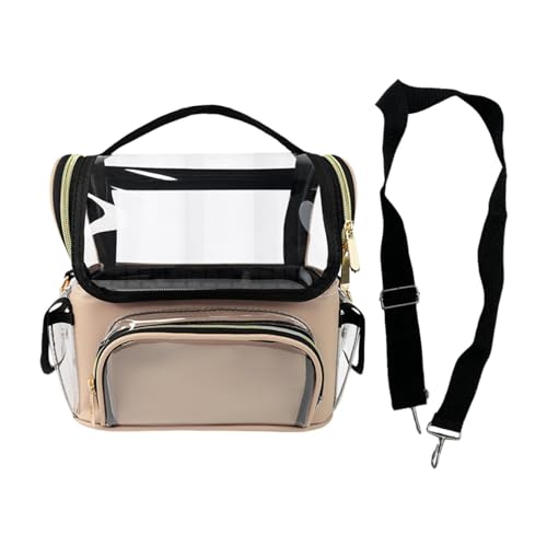 MagiDeal Make-up-Tasche, Make-up-Etui mit herausnehmbarer Trennwand, wasserdicht, durchsichtiger Make-up-Pinselhalter, Make-up-Organizer für Maskenbildnerinnen, Aprikose von MagiDeal