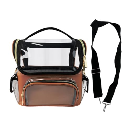 MagiDeal Make-up-Tasche, Make-up-Etui mit herausnehmbarer Trennwand, wasserdicht, durchsichtiger Make-up-Pinselhalter, Make-up-Organizer für Maskenbildnerinnen, Kaffee von MagiDeal