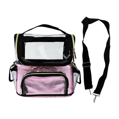 MagiDeal Make-up-Tasche, Make-up-Etui mit herausnehmbarer Trennwand, wasserdicht, durchsichtiger Make-up-Pinselhalter, Make-up-Organizer für Maskenbildnerinnen, Rosa von MagiDeal