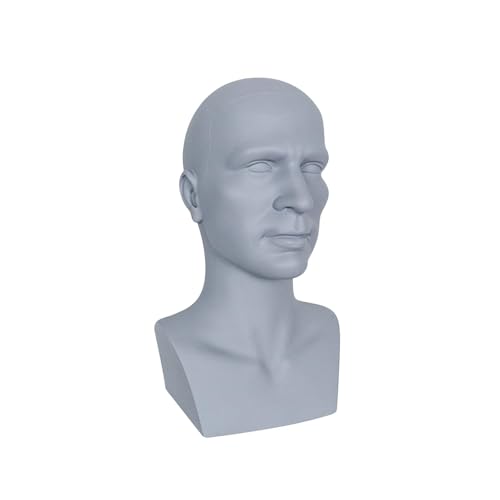 MagiDeal PVC-Mannequin-Kopf für Männer, Modell, Styling-Trainingskopf für Hüte, Schmuck, Kopfumfang 55 cm, leicht, 15 Zoll hoch, Blau Grau von MagiDeal