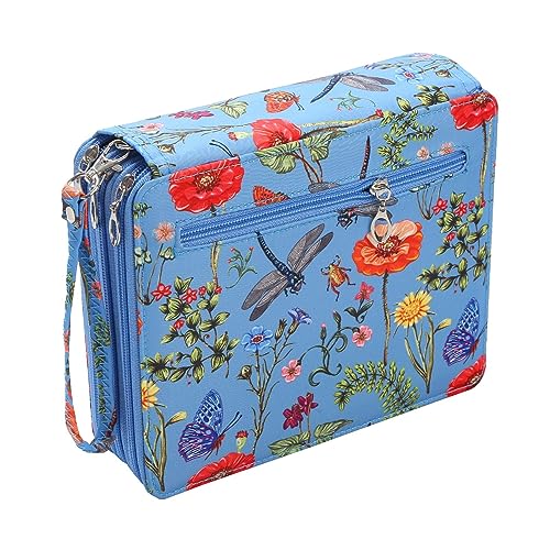 MagiDeal Stift Organizer, Aquarell Tasche, Stofftasche mit 120 Fächern, Dreilagig, mit Griffband, Farbiges Federmäppchen, Stifthalter für Erwachsene Im Schulbü, Blau von MagiDeal