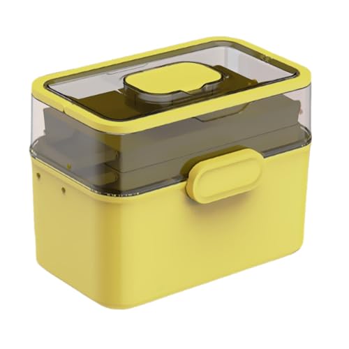 MagiDeal Tragbare Medikamentenbox mit Griff, Kleinigkeitenbehälter, Mehrzweck, mit Deckel, Desktop-Organizer, transparent, für Auto, Reisen, Badezimmer, Gelb Grün von MagiDeal