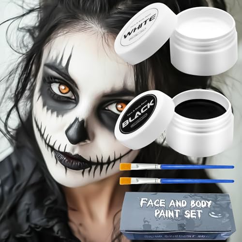 100g Halloween Schminke Schwarz Weiß, Halloween Make up Set, Kinderschminke Fasching, Bodypainting Farben, Theaterschminke, Face Paint Für Erwachsene Kinder, Körperfarbe Fasching Zombie Makeup von MagiSel