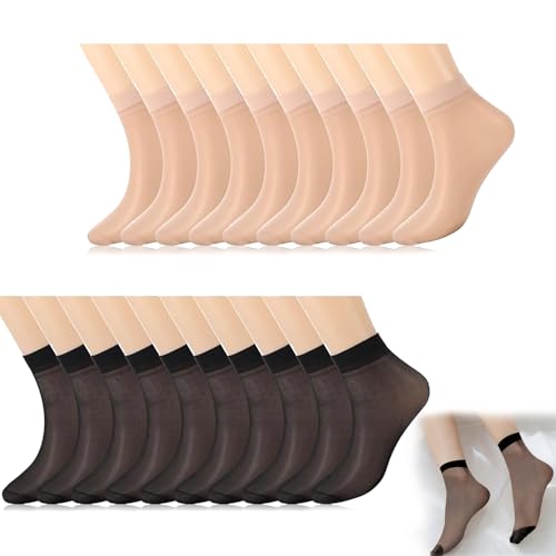 20 Paar Nylon Socken Damen Kurze Durchsichtiges Sommersocken Beliebte Seide Socken Atmungsaktive Trachtensocken Nylonstrümpfe Transparente Rockstrümpfe für Frauen und Mädchen von MagiSel