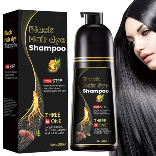 Black Hair Dye Shampoo 3-in-1 Haarfärbeshampoo Schwarz, Haarfarbe Shampoo Schwarz gegen graue Haare Abdecken, semi-permanente Haarfarbe für Männer und Frauen(500ml) von MagiSel