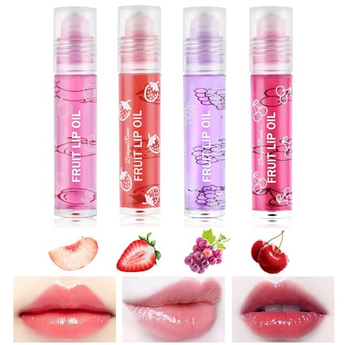 Glitzer-Lipgloss Aufrollen, Farblos Lipgloss Durchsichtig, Lip Shiner Roll-On, Lip Gloss Set, 4 Stück Stäbchen Fruity Moisturizing Lippenöl, Lip Gloss für Langanhaltend Glossy Pflegende Lippen von MagiSel