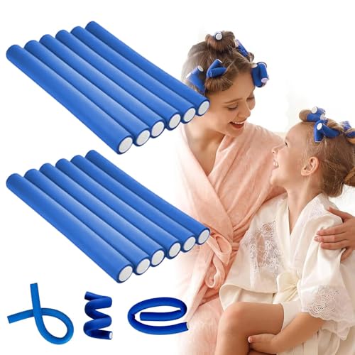 Lockenwickler, 10 Stück DIY Design Flexible Locken Ohne Hitze, Papilotten Lockenstäbe Lockenwickler über Nacht, für Damen Mädchen Lang und Kurz Haar, Große und Kleine Locken (Blau, Ø10 x 240mm) von MagiSel