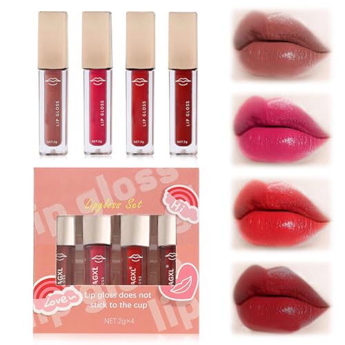 MagiSel Lipgloss, 4er Set, Klarer Lipgloss, Feuchtigkeitsspendend, Langanhaltender Glanz, Prallen, Damen von MagiSel
