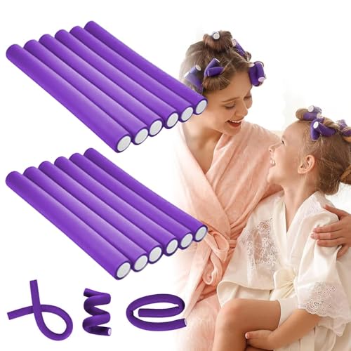 Lockenwickler, 10 Stück DIY Design Flexible Locken Ohne Hitze, Papilotten Lockenstäbe Lockenwickler über Nacht, für Damen Mädchen Lang und Kurz Haar, Große und Kleine Locken (Lila, Ø10 x 240mm) von MagiSel