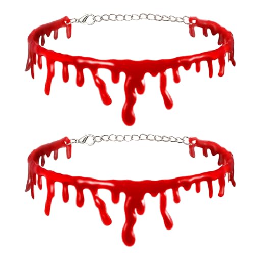 MagiSel 2 Stück Halloween Blut Halskette, Tropfender Bluthalsband, Fake Blood Halskette, Unheimlich Bluthalsbänder Blutstropfen Kette Für Halloween Cosplay, Gruselige PartysI, Kunststoffe von MagiSel
