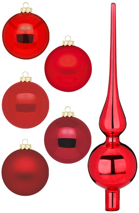 MAGIC by Inge Weihnachtsbaumkugel "Ruby Red, Weihnachtsdeko, Christbaumschmuck" Christbaumkugeln aus Glas, 45 Kugeln Ø ca. 4-6 cm, inkl. Spitze 28 cm von Magic By Inge