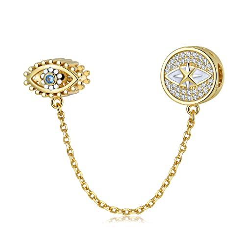 Magic Charms Blue Evil Eye Beads Safety Chain Charms for Bracelet 925 Sterling Silver Gold Evil Eye Stopper Charm Beads Spacer Clip Protection Charm for Birthday Valentine's Day Gifts von Magic Charms